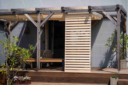 Sliding Outdoor Sunscreen for Terraces with Aluminum Frame - Natural wood